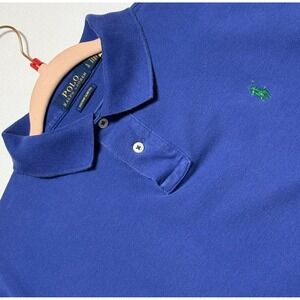 Polo Ralph Lauren Mens Blue Custom Slim Fit Mesh Polo Shirt L Short Sleeve